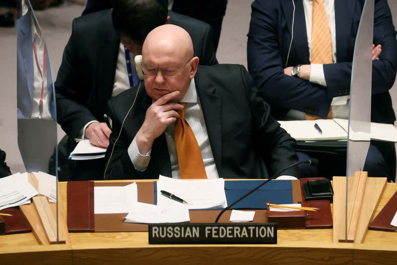 FILE PHOTO: Russian Ambassador to the United Nations Vassily Nebenzia attends U.N. Security Council meeting in New York