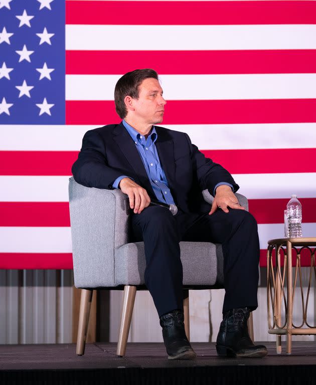 Ron DeSantis speaks to a crowd in Gilbert, South Carolina, on June 2. On Monday, he passed on the chance to clear up rumors about his height.