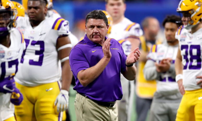 Coach O on the sideline before LSU football vs. Oklahoma.