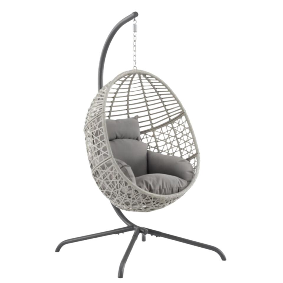 Lorelei Outdoor Hanging Egg Chair with grey cushions