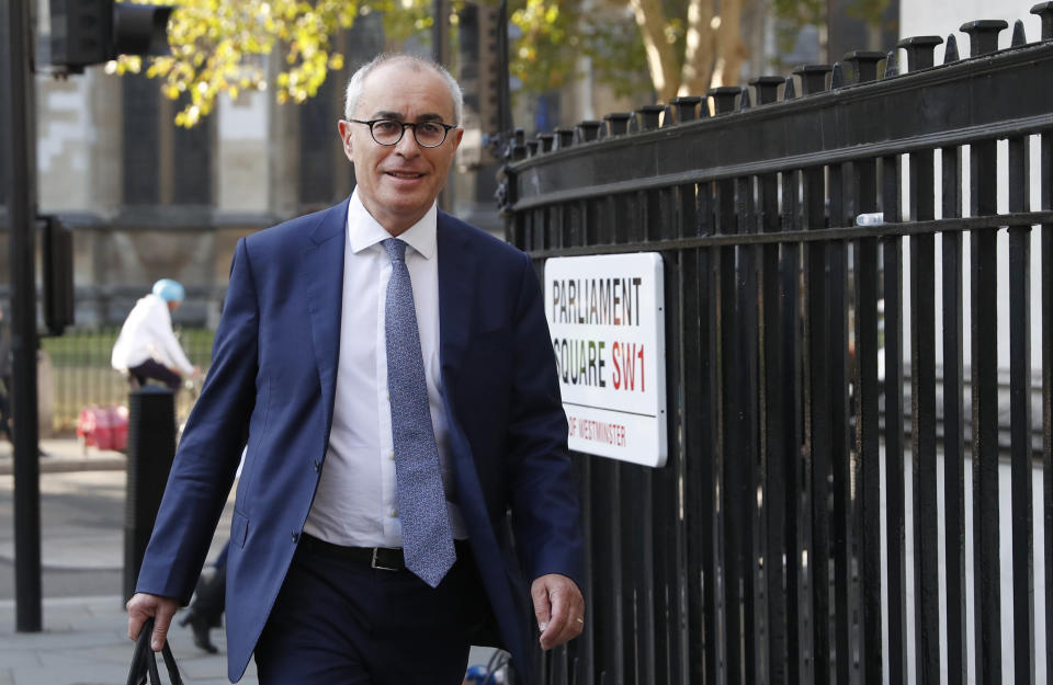 Lawyer David Pannick arrives at The Supreme Court in London, Thursday, Sept. 19, 2019. The Supreme Court is set to decide whether Prime Minister Boris Johnson broke the law when he suspended Parliament on Sept. 9, sending lawmakers home until Oct. 14 — just over two weeks before the U.K. is due to leave the European Union.(AP Photo/Alastair Grant)