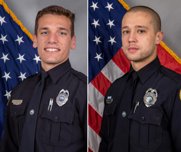 Officer Rex Engelbert and Officer Michael Collazo, the Metro Nashville Police Department officers credited with taking down the shooter in the Covenant School shooting Monday, March 27, 2023