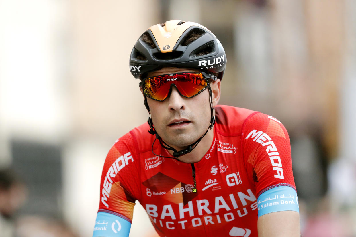 BAZA, SPAIN - FEBRUARY 19: Mikel Landa Meana of Spain and Team Bahrain Victorious reacts after cross the finishing line during the 68th Vuelta A Andalucia - Ruta Del Sol 2022 - Stage 4 a 167km stage from Cúllar Vega to Baza 836m / #68RdS / on February 19, 2022 in Baza, Spain. (Photo by Bas Czerwinski/Getty Images)