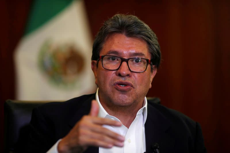 FILE PHOTO: Senate majority leader Ricardo Monreal speaks durig an interview with Reuters at the Senate buildingin Mexico City