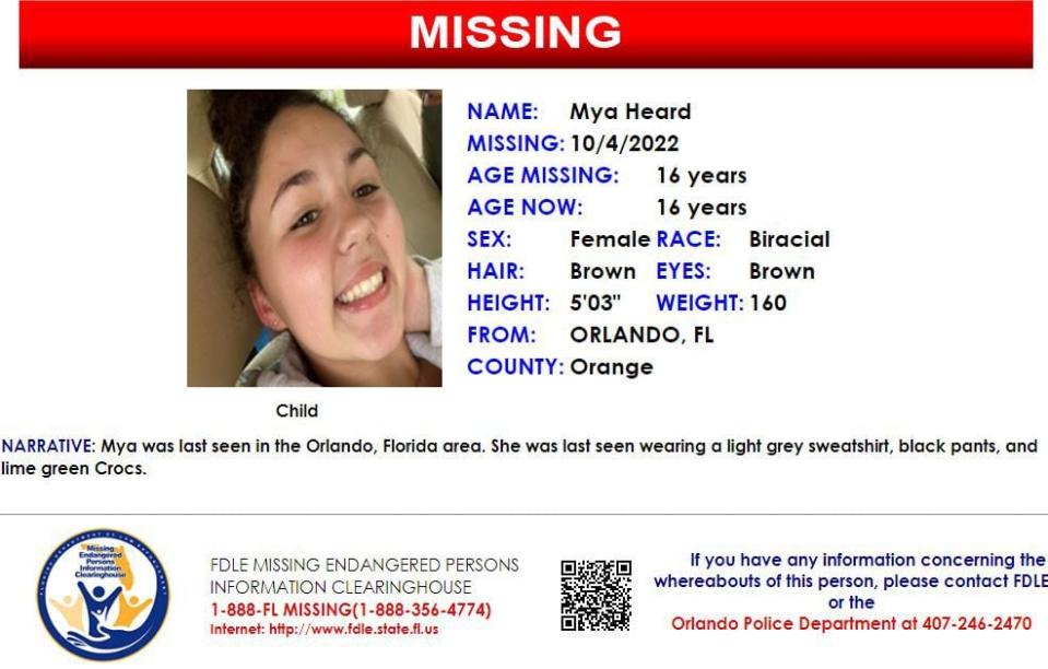 Mya Heard was last seen in Orlando on Oct. 4, 2022.