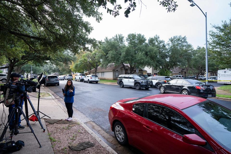 The Austin Police Department investigates the crime scene after an Austin police officer died Nov. 11 in a standoff near the 9300 block of Bernoulli Drive in South Austin.