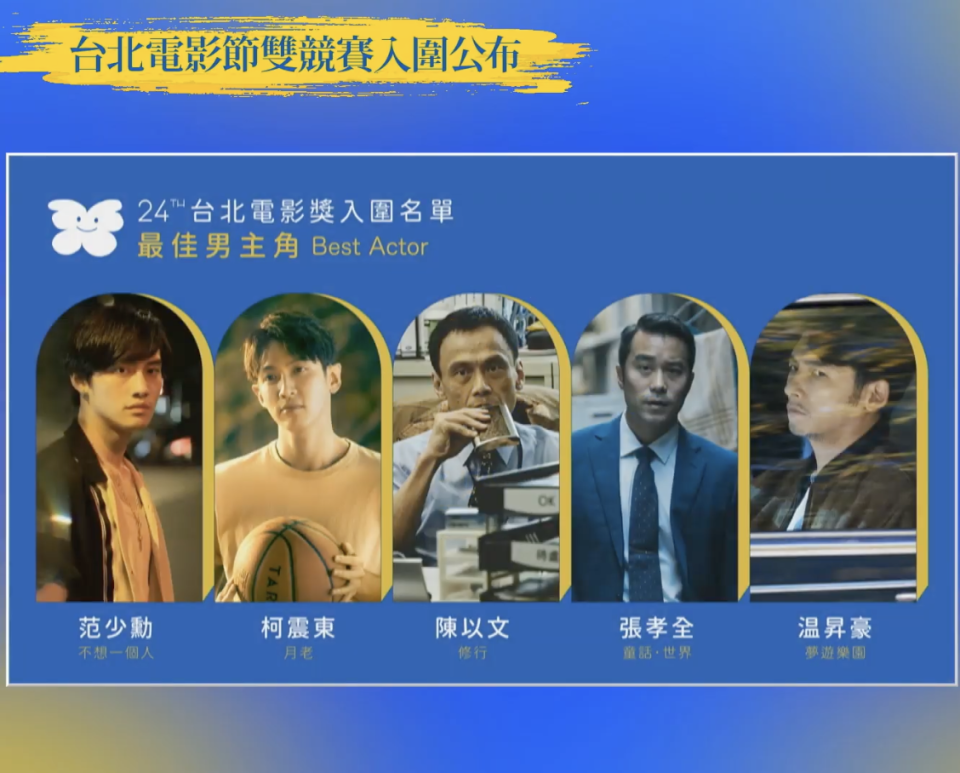 台北電影節公布台北電影獎最佳男主角入圍者。（圖／翻攝自YT）