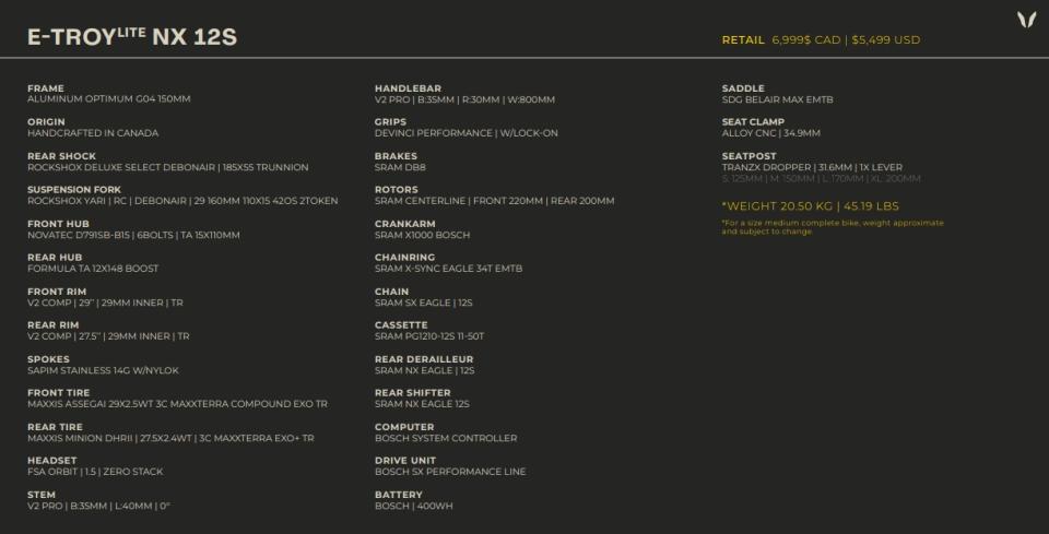 Devinci E-Troy Lite NX 12s specs