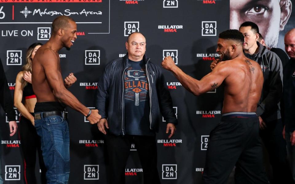 Michael Page and Paul Daley face off watched by Bellator president Scott Coker - Lucas Noonan/Bellator