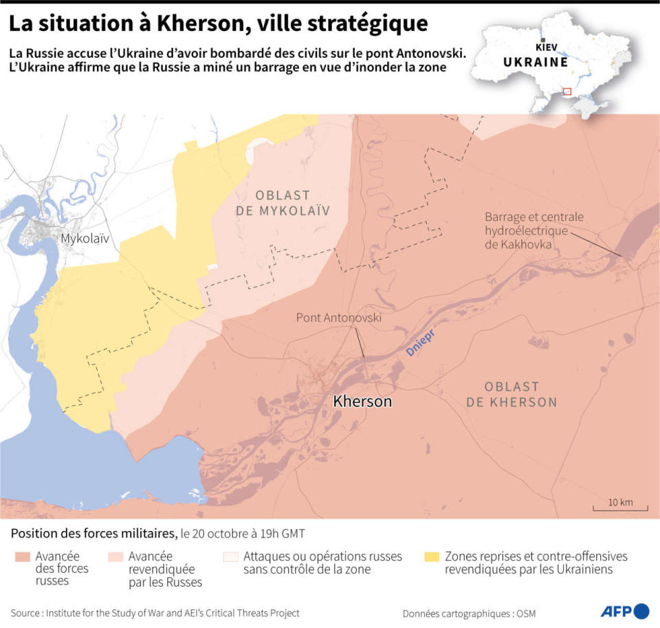 La situation militaire autour de Kherson, le 20 octobre 2022.