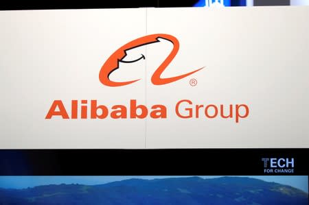 FILE PHOTO: Logo of Alibaba group is seen at VivaTech fair in Paris