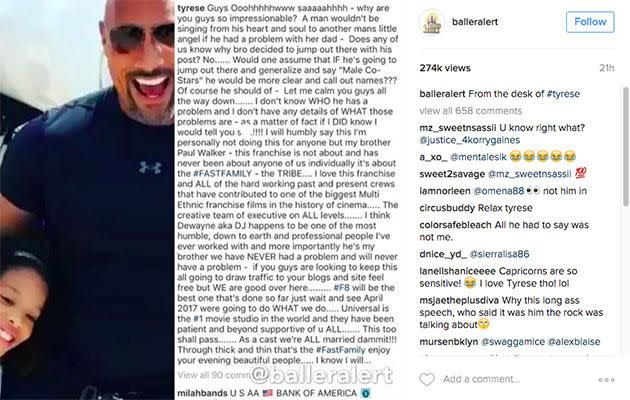 Tyrese quickly deleted the video, but not before fans could screen-grab it. Source: Instagram