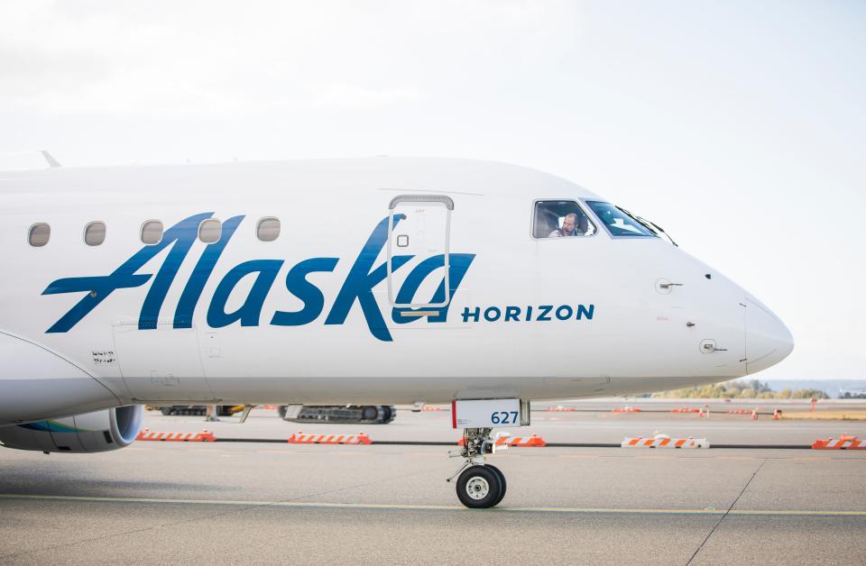 An Alaska Airlines and Horizon Air plane