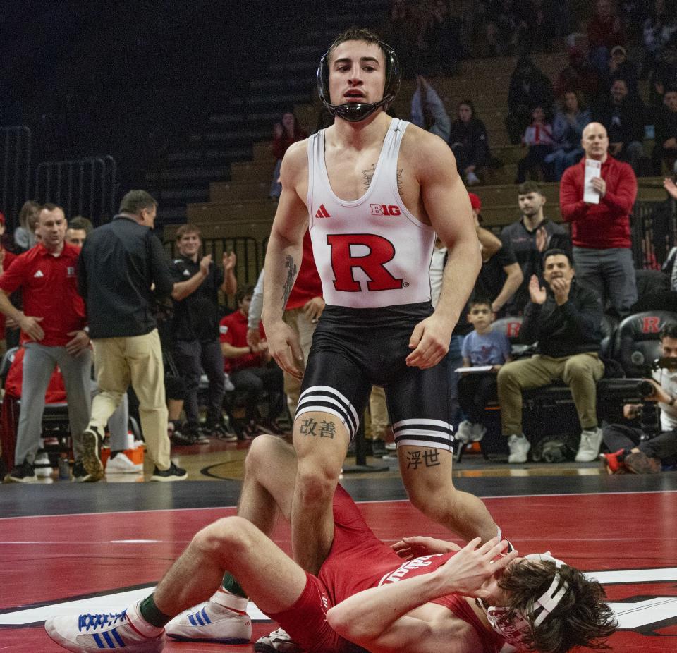 125: 13/19 Dean Peterson (R) p. Blaine Frazier 5:54. Rutgers University wrestling vs Indiana in Piscataway, NJ on January 12, 2024.