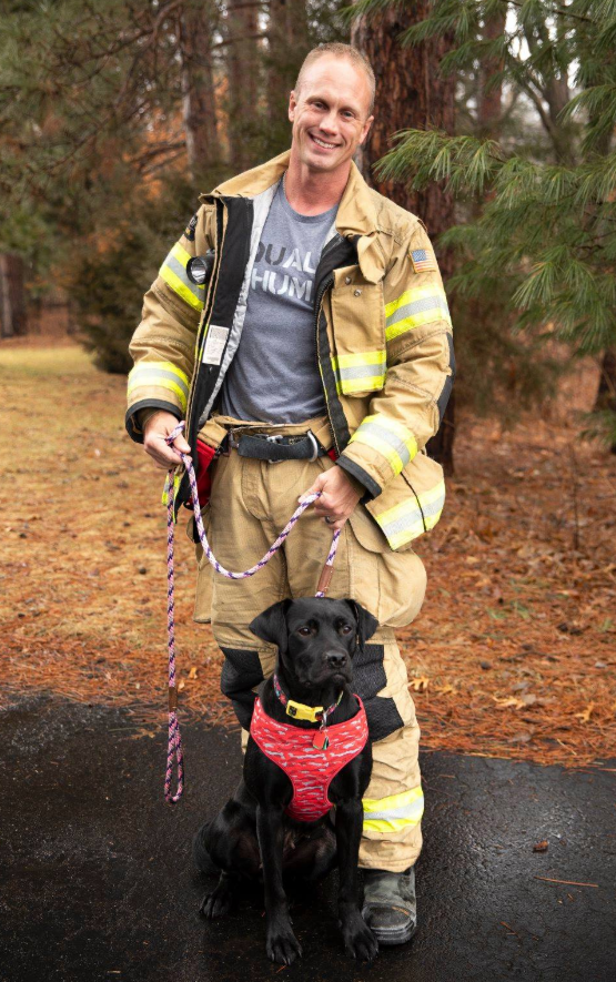 A firefighter named Travis has welcomed the adorable pooch into his family. Source: Facebook/Ruff Start