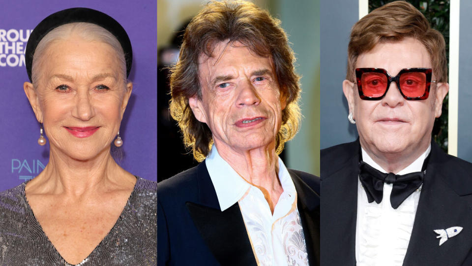 Helen Mirren, Mick Jagger and Elton John are among the celebrities paying tribute to Queen Elizabeth II after her death on Thursday, Sept. 8. (Photos: Getty Images)