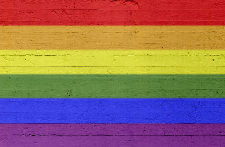 rainbow painted on brick