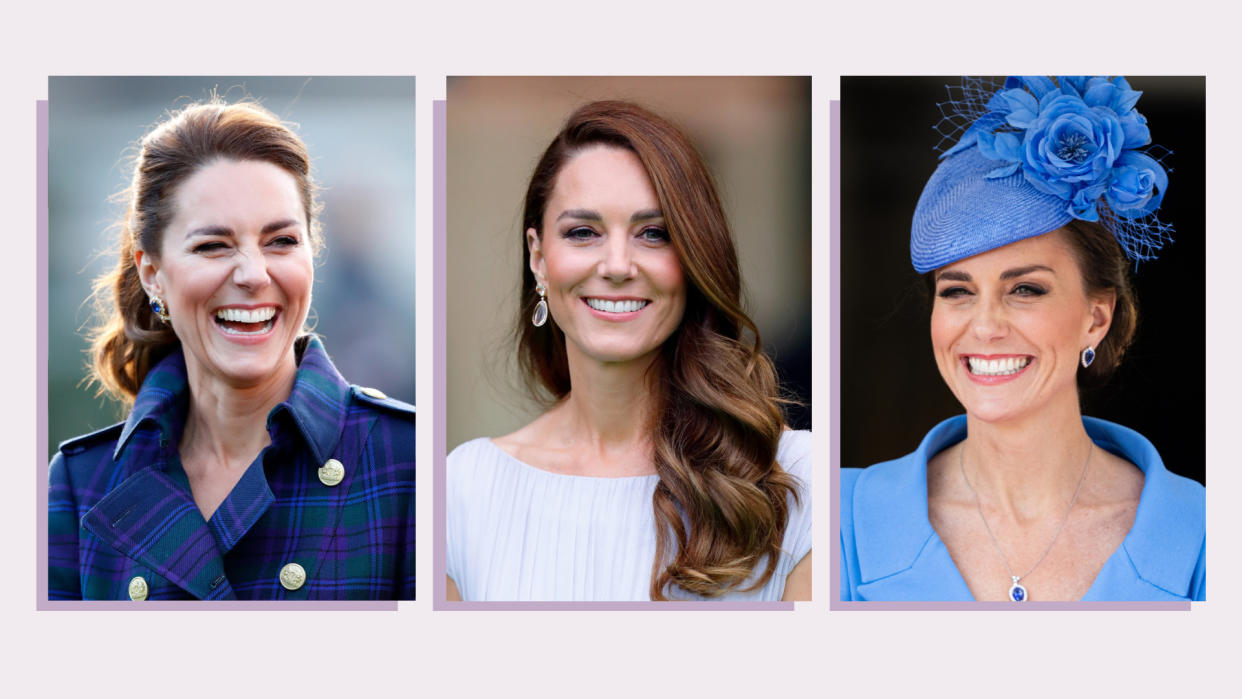  Collage of three images of the Princess of Wales, Kate Middleton. 