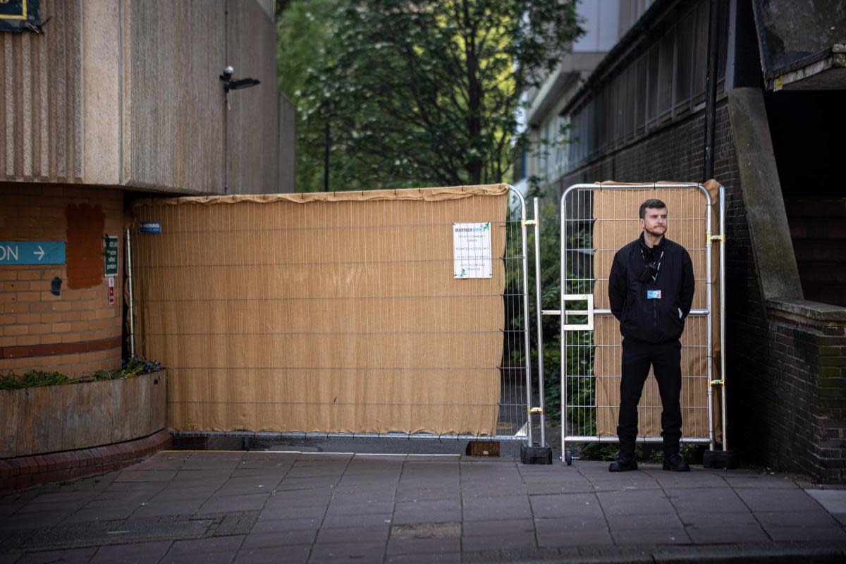 Brighthelm Gardens had security guards at fencing after an incident in May last year <i>(Image: Andrew Gardner / The Argus)</i>