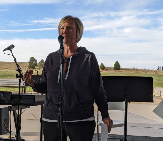 The author speaking at her 50th birthday party/