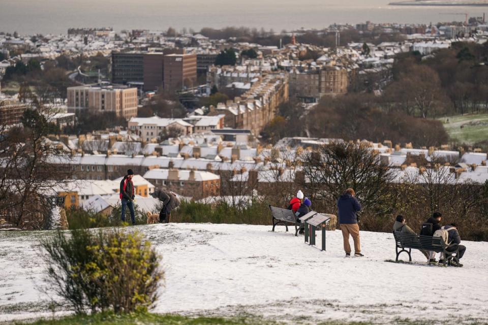 Snow-capped Carlton Hill in Edinburgh on Thursday (Getty)