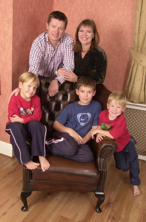 Richard Mason with his ex wife and the three sons he has discovered are not his - Credit: Kevin Holt