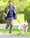 <p>Jimmy Fallon and his pup get moving on Monday in The Hamptons, New York.</p>