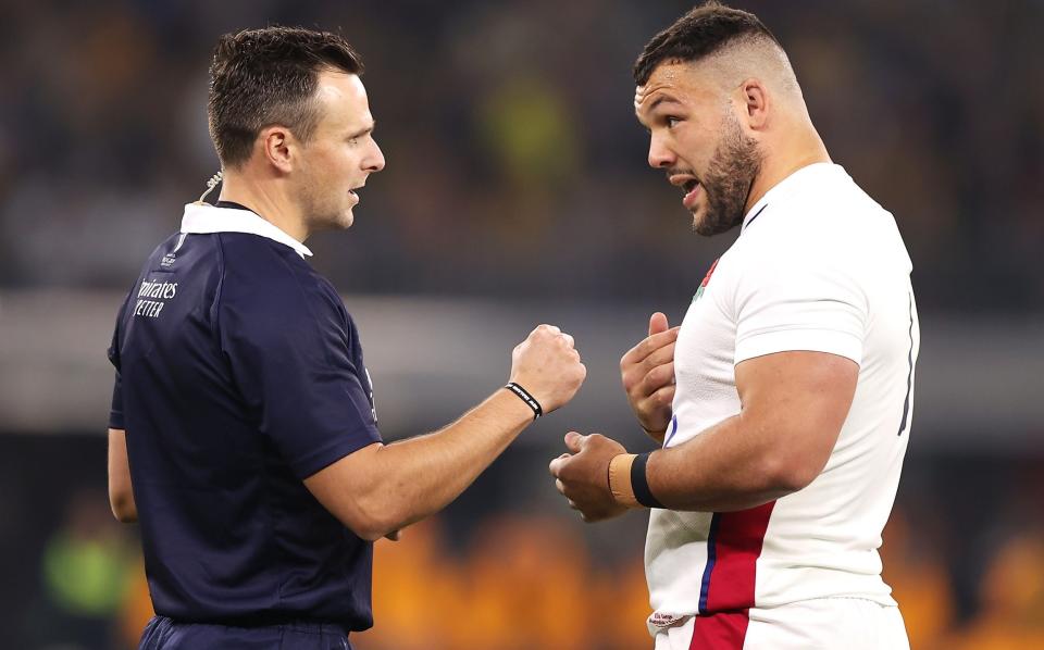 Referee James Doleman has a word with England prop Ellis Genge - GETTY IMAGES