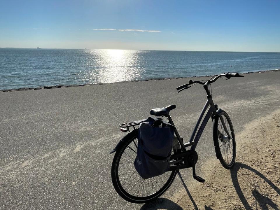 Solo cycling: Jini takes in the view from Westduin Beach, Vlissingen (Jini Reddy)