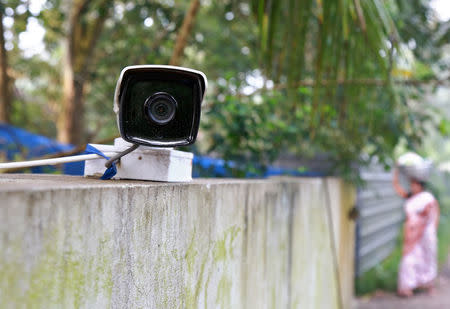 A CCTV camera, installed on the boundary wall of the house of K M Ashokan, father of 24-year-old Akhila, who converted to Islam in 2016 and took a new name, Hadiya, is pictured at Vaikom in the Kottayam district of Kerala, November 23, 2017. REUTERS/Sivaram V