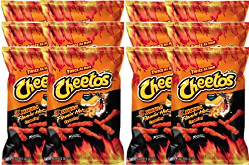 Cheetos Crunchy XXtra Flamin’ Hot Net Wt. 3.5 Baggies Snack Care Package for College, Military, Sports (12)