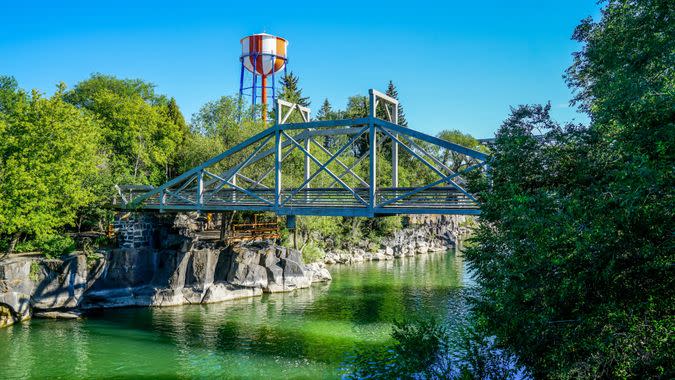 The beautiful Snake River running through Idaho Falls in Idaho.