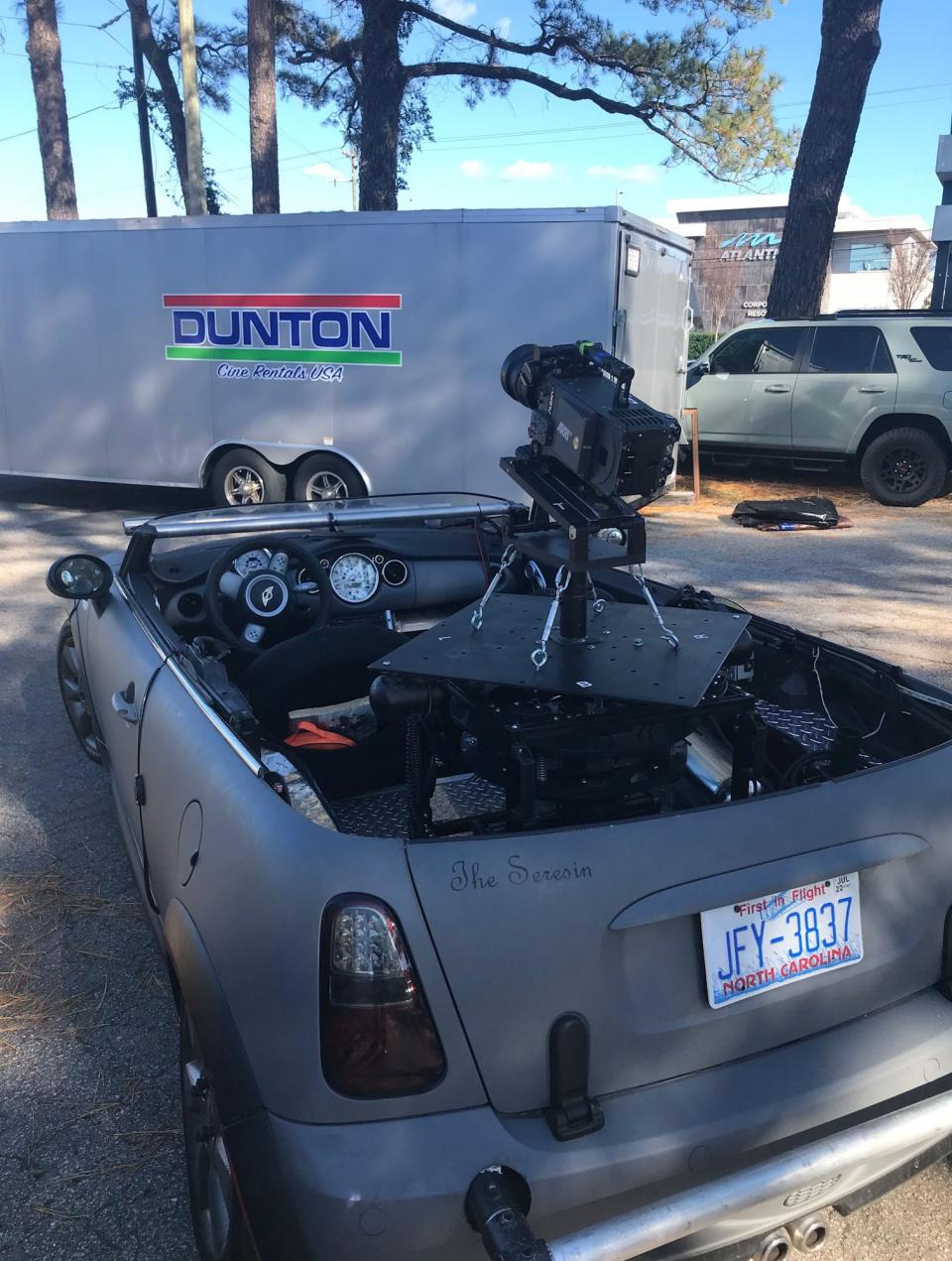 A car at DuntonCine Studio in Wilmington used for capturing footage used in driving scenes for movies and TV shows.