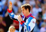 LONDON, ENGLAND - AUGUST 05: Gold medal winner Andy Murray of Great Britain celebrates victory over Roger Federer of Switzerland during the Men's Singles Tennis Gold Medal Match on Day 9 of the London 2012 Olympic Games, at the All England Lawn Tennis and Croquet Club on August 5, 2012 in London, England. (Photo by Amin Mohammad Jamali/Gallo Images/Getty Images)