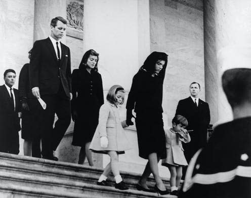 <span class="caption">Jackie Kennedy leaving the US Capitol after viewing John F. Kennedy lying in state.</span> <span class="attribution"><a class="link " href="https://en.wikipedia.org/wiki/Jacqueline_Kennedy_Onassis#/media/File:JFK's_family_leaves_Capitol_after_his_funeral,_1963.jpg" rel="nofollow noopener" target="_blank" data-ylk="slk:Wikimedia;elm:context_link;itc:0;sec:content-canvas">Wikimedia</a></span>