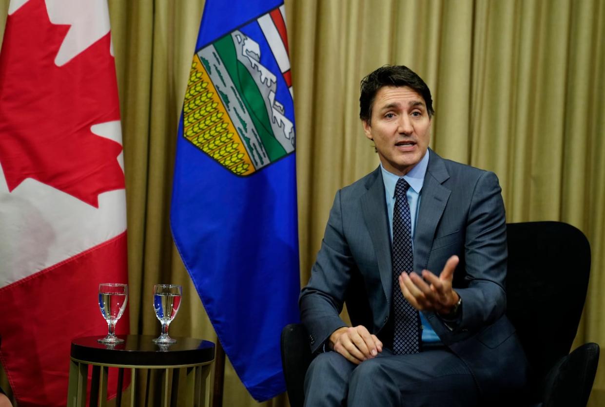 Prime Minister Justin Trudeau speaks as he meets with Alberta Premier Danielle Smith (not shown) in Calgary on Wednesday, March 13, 2024. (Todd Korol/Canadian Press - image credit)