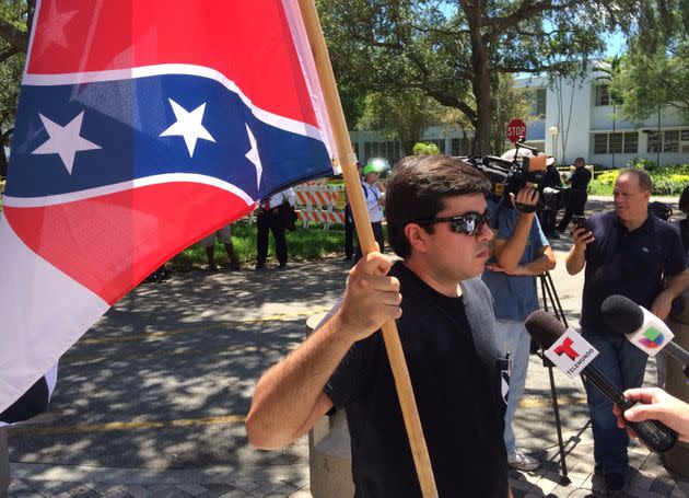 This Aug. 30, 2017, file photo shows Christopher Monzon at rally outside Hollywood, Florida, City Hall. (Photo: via Associated Press)