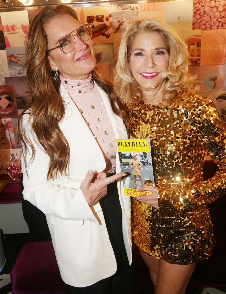 <p>Brooke Shields and Candace Bushnell pose backstage at the opening night of Bushnell's new one-woman show, <em>Is There Still Sex </em><em>In The City?,</em> at The Daryl Roth Theatre in N.Y.C. on Dec. 7.</p>