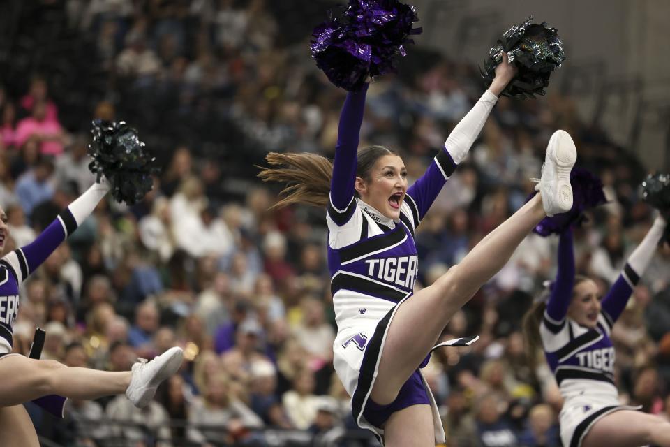 Tabiona competes in the Competitive Cheer Tournament at the UCCU Center at Utah Valley University in Orem on Thursday, Jan. 25, 2023. | Laura Seitz, Deseret News