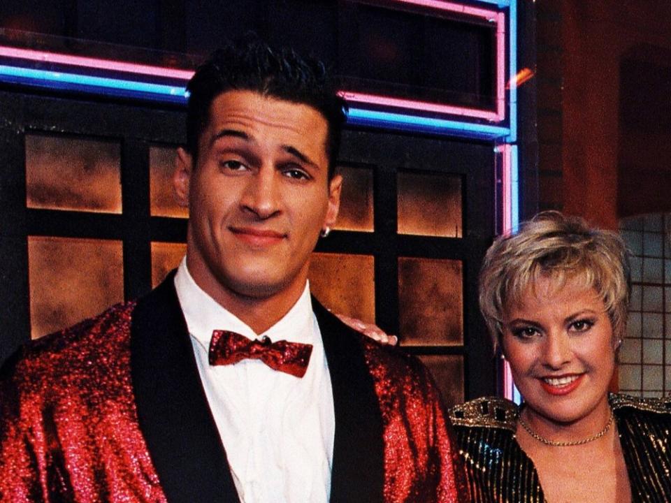 Mirco Nontschew und Tanja Schumann 1995 bei "RTL Samstag Nacht". (Bild: imago/United Archives)