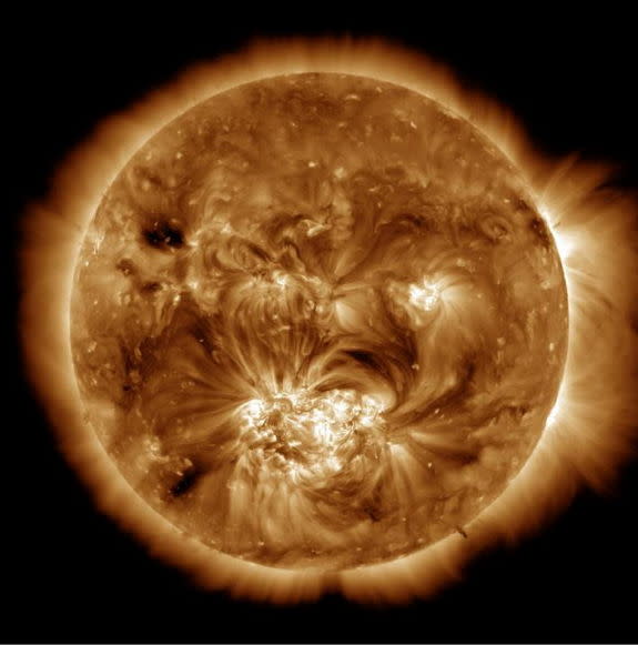 The Atmospheric Imaging Assembly on the Solar Dynamics Observatory captures images of the sun's corona. This image shows the 1.5 million-degree solar atmosphere and is taken at the start of the Hi-C sounding rocket observations. Released Jan. 2