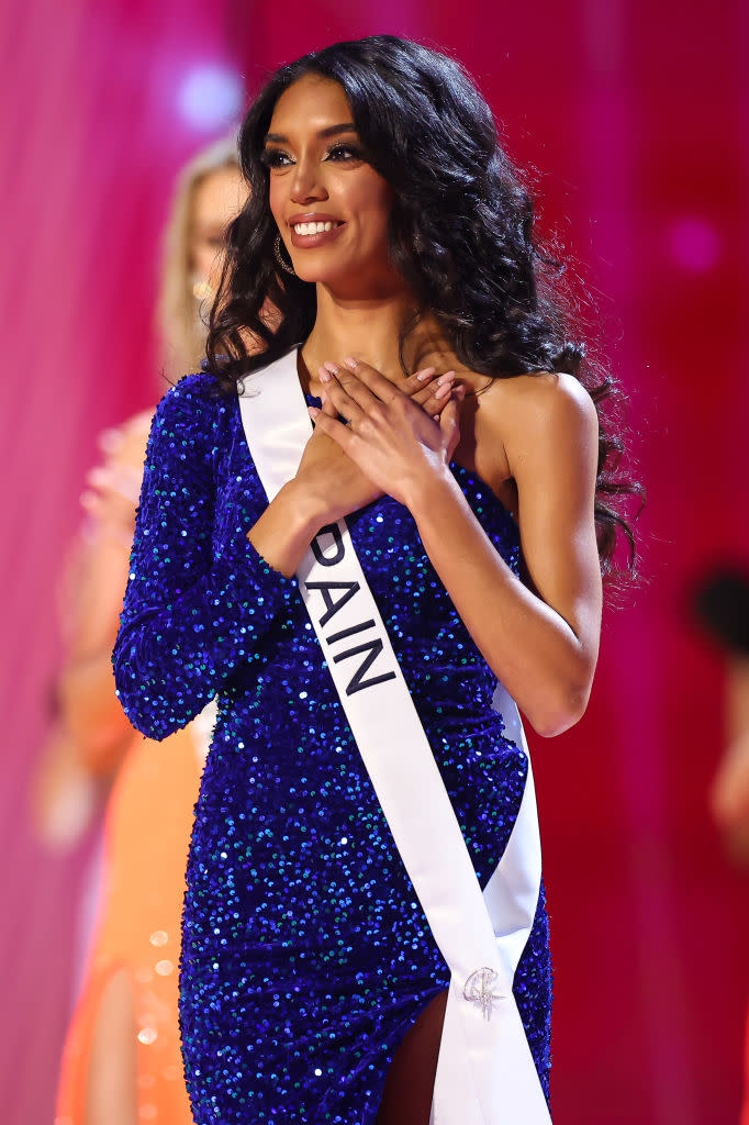 SAN SALVADOR, EL SALVADOR - NOVEMBER 18: Miss Spain Athenea Paulinha Pérez participates during the 72nd Miss Universe Competition at Gimnasio Nacional José Adolfo Pineda on November 18, 2023 in San Salvador, El Salvador. (Photo by Hector Vivas/Getty Images)