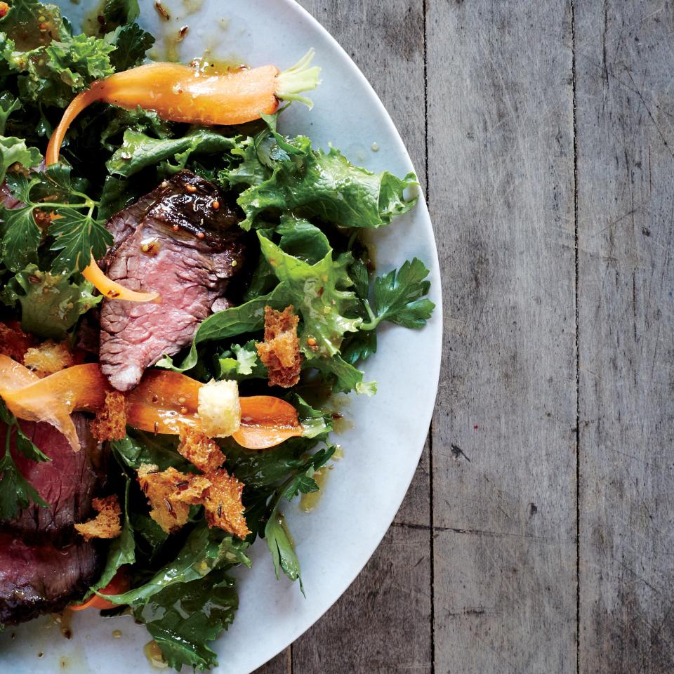 Steak Salad with Caraway Vinaigrette and Rye Croutons