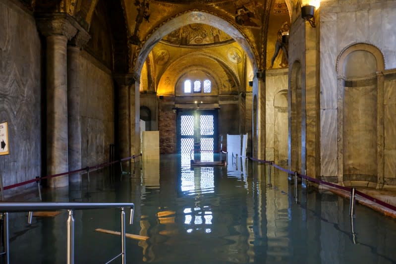 The flooded crypt of St Mark's Basilica is seen during an exceptionally high water levels in Venice