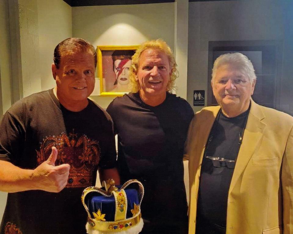 In 2022, Jerry Jarrett (right) posed with his son, wrestler Jeff Jarrett (center), and Jerry Lawler.