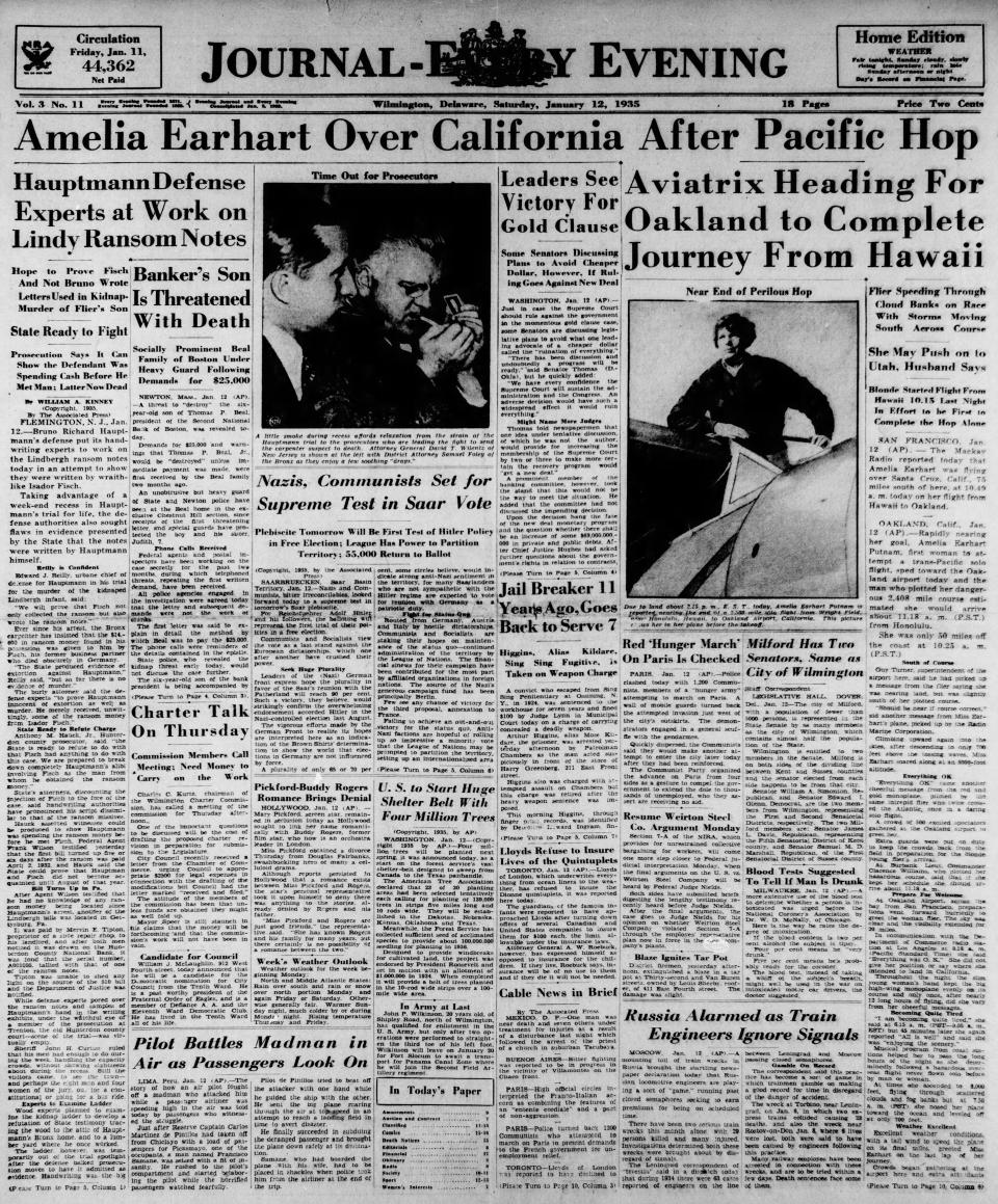 Front page of the Journal - Every Evening from Jan. 12, 1935.