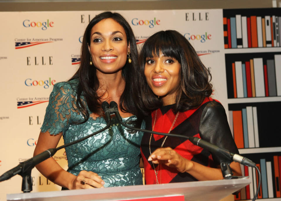D.C. got a splash of beauty on Sunday when stunners Rosario Dawson and "Scandal" star Kerry Washington -- in coordinating blue and red! -- attended the Leading Women in Washington event, hosted by <em>Elle</em> magazine. (01/20/2013)