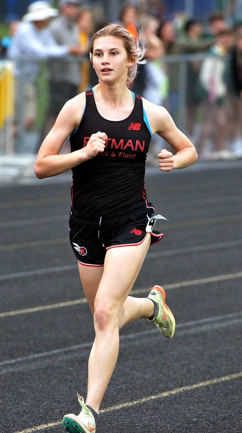Rittman's Pyper Gibson in the girls 3,200 meter run, one of the two events in which she qualified for state.