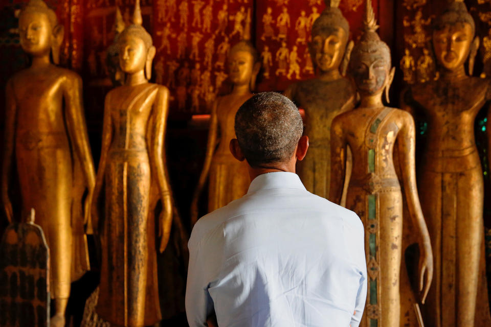 U.S. President Obama visits the Wat Xieng Thong Buddhist temple in Luang Prabang