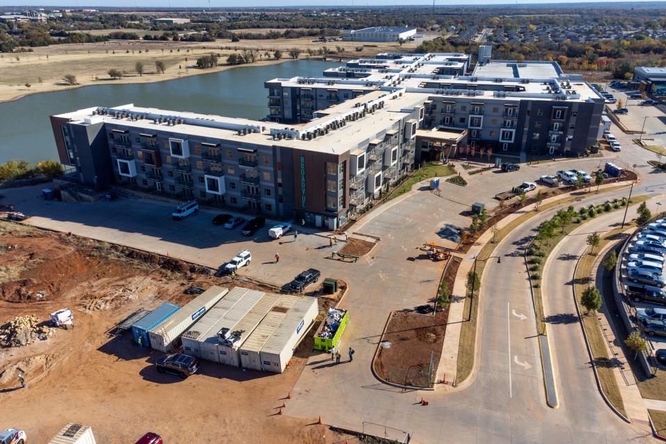 An apartment complex named BroadVue is under construction Wednesday near The Half in Oklahoma City.